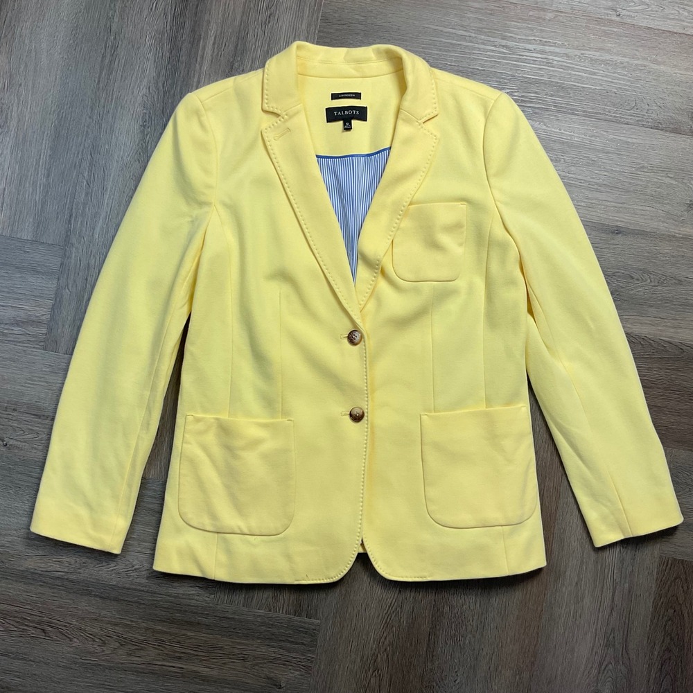 Talbots Aberdeen Cotton Blend Two-Button Blazer Jacket‎ Womens 12 Yellow Classic